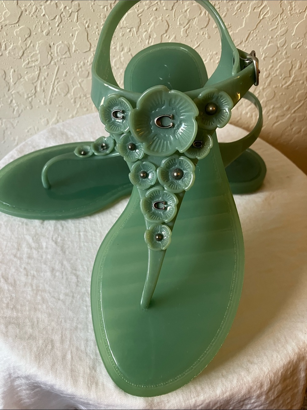 Coach: Seafoam Green (G2070) Tea Rose Floral Flower Jelly Sandal- 6